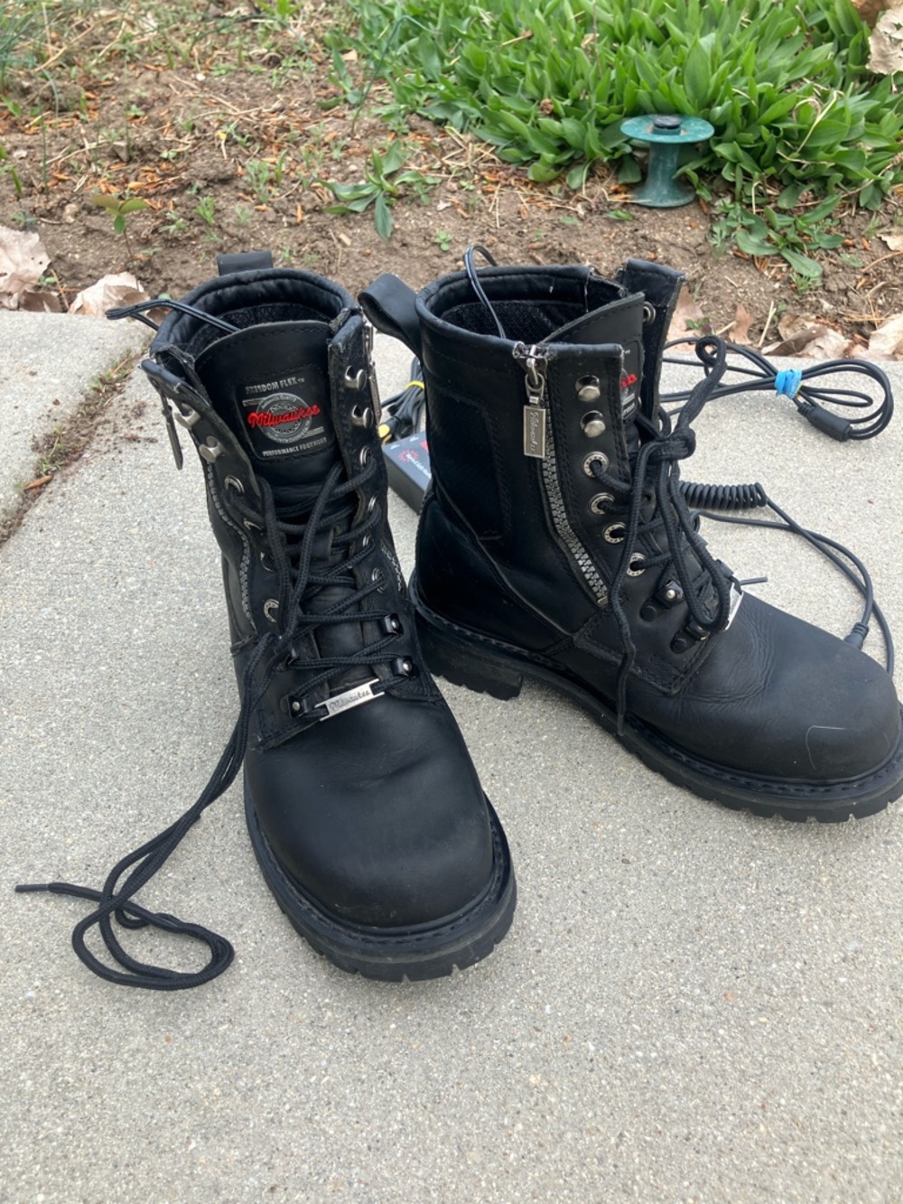 Women's Black Motorcycle Boots with Side Zipper
